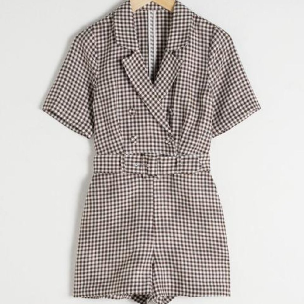 & Other Stories Belted Gingham Romper - Never Worn